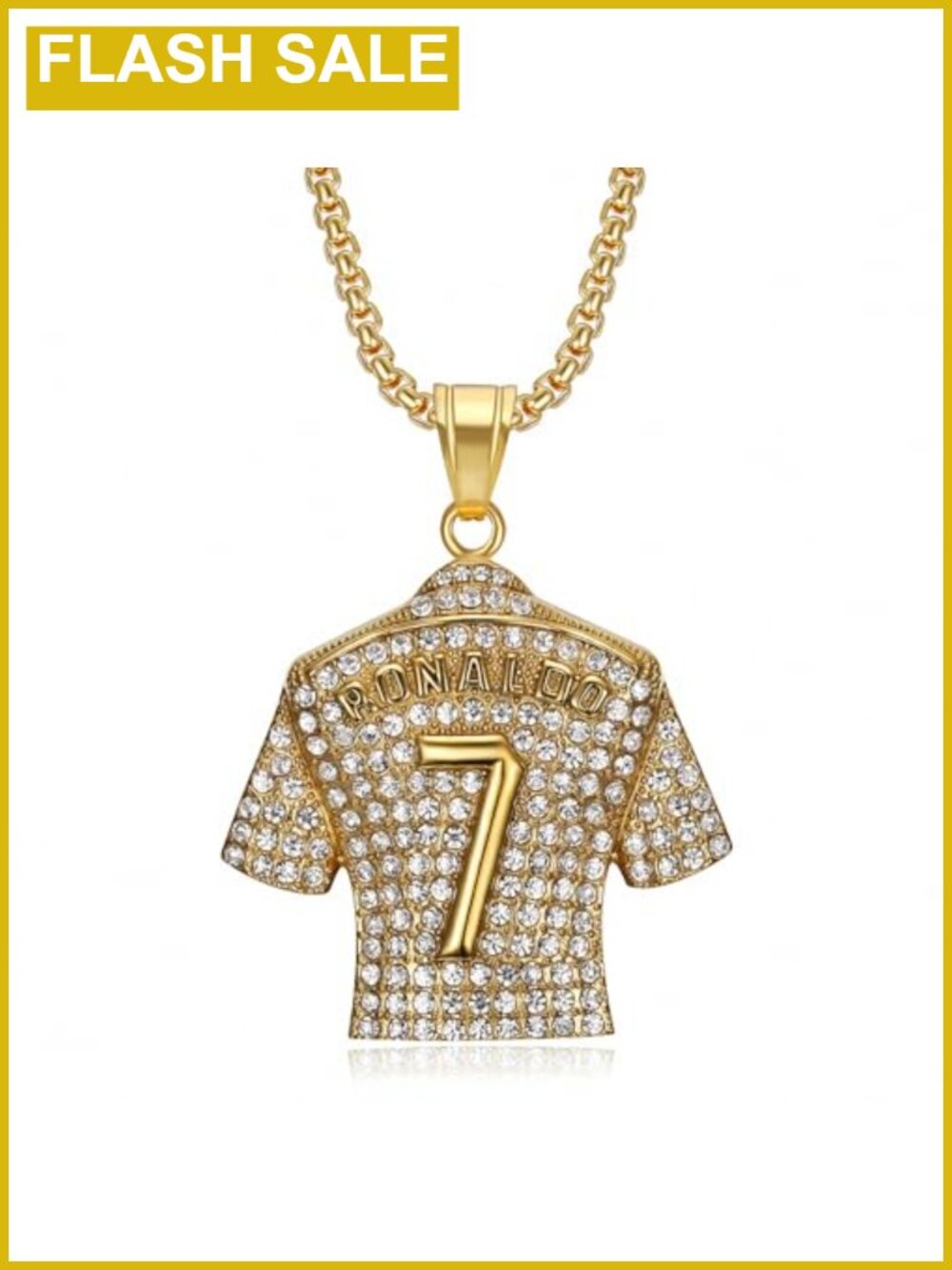 No. 7 Soccer Jersey Necklace Gold Plated Cubic Zirconia Pendant
